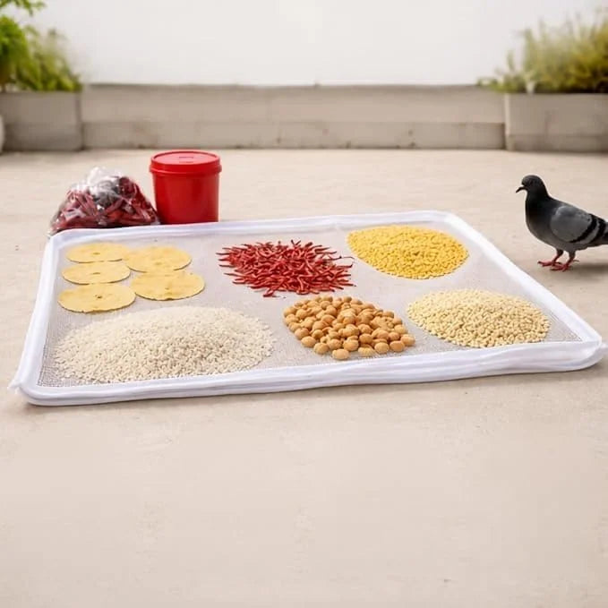 Food Drying Mesh Net with Zip Cover, 28 x 38 Inch Reusable Food Drying Mat for Papad, Chilli, Fryums, Herbs, Spices, Grains & Dry Fruits, Foldable Mesh Drying Cover for Terrace,Balcony&Outdoor Use