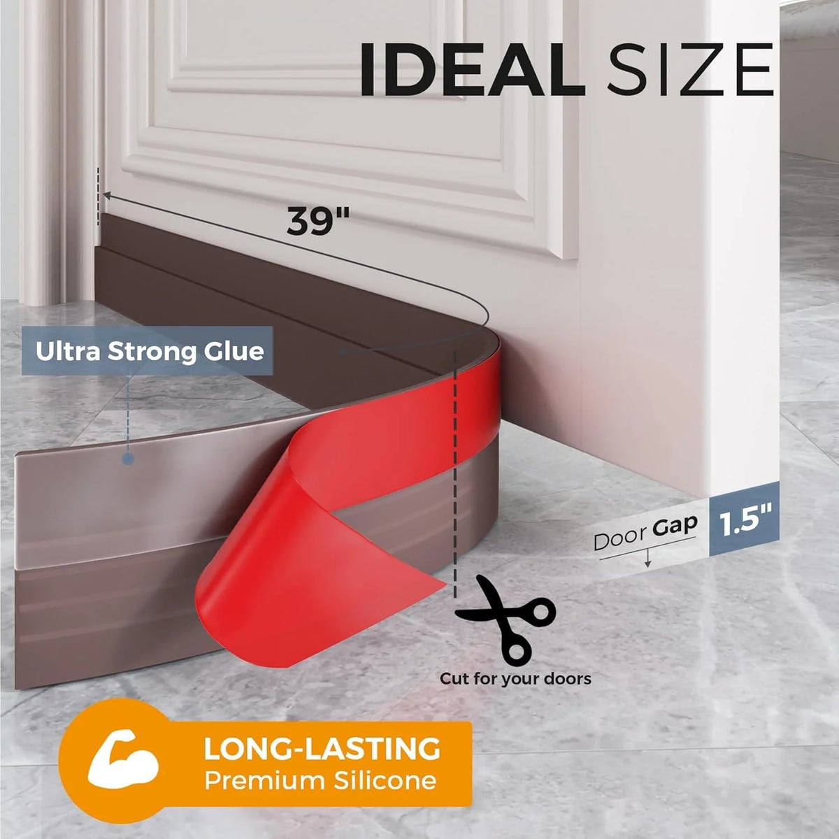 Silicone Door Bottom Seal 39 Inch Gap Filler Strip, Draft Stopper, AC Air Blocker, Door Sealing Strip, Dust Stopper, Insect & Cockroach Guard, Waterproof Door Sealer