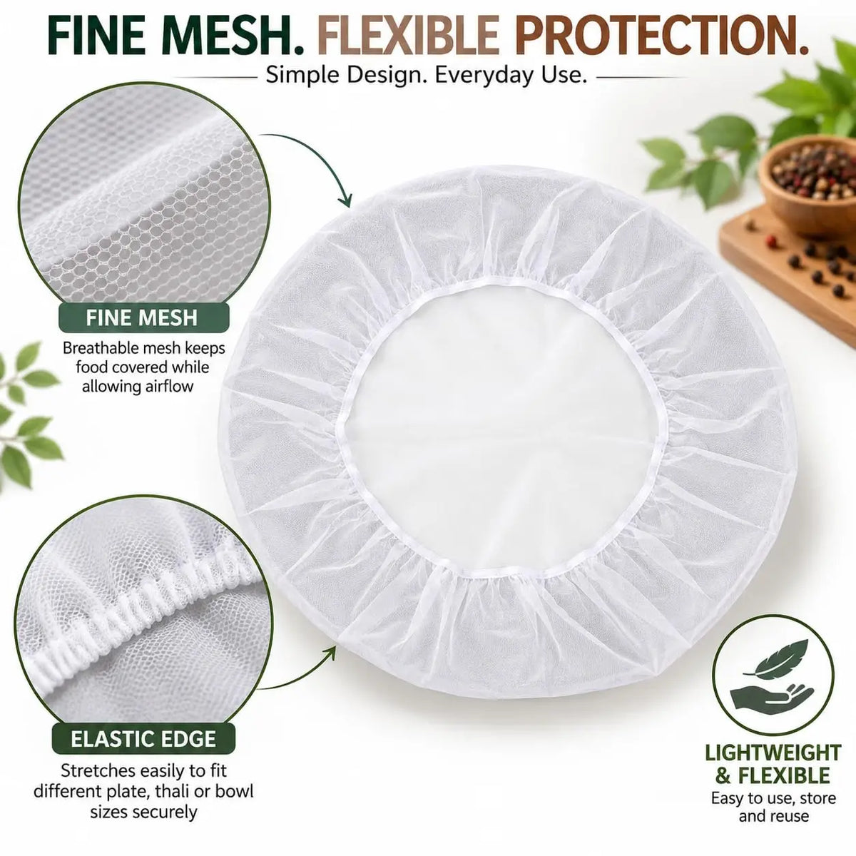 Food Sun Drying Mesh Cover for Papad, Spices & Grains Elastic Reusable Net