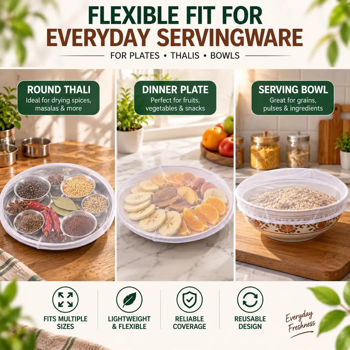 Food Sun Drying Mesh Cover for Papad, Spices & Grains Elastic Reusable Net