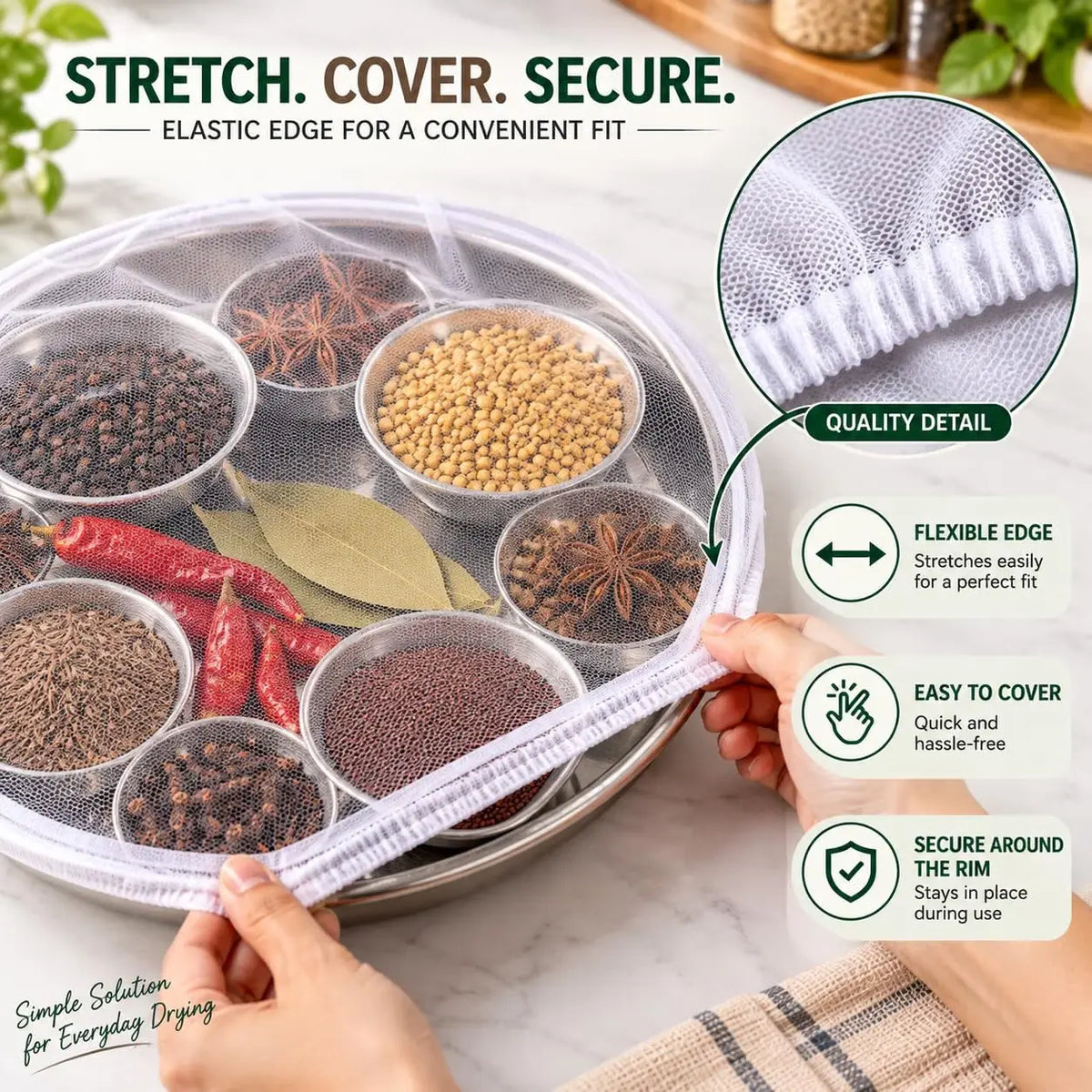 Food Sun Drying Mesh Cover for Papad, Spices & Grains Elastic Reusable Net