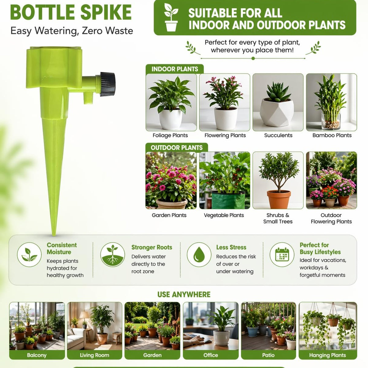 Drip Irrigation kit for Home Garden | Self-Watering Spikes for Plants | Automatic Plant Watering Devices | Indoor & Outdoor Plant Care